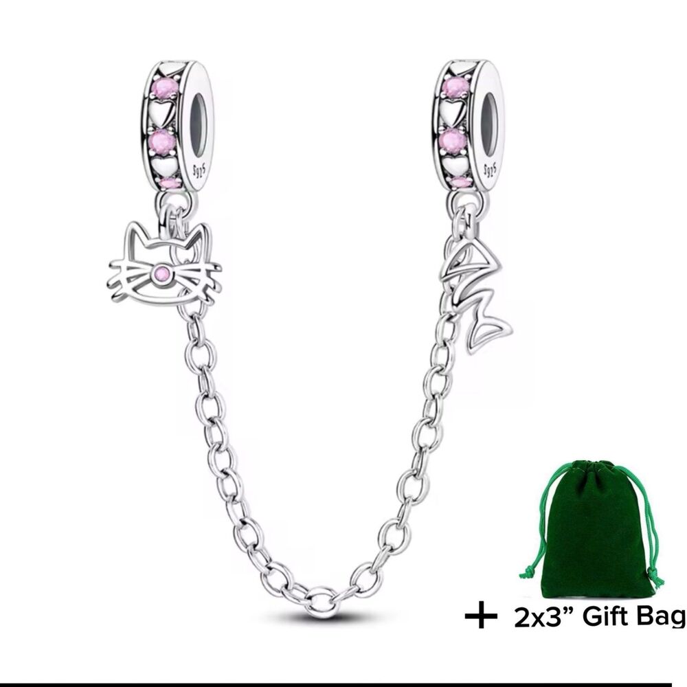 Cat Lover Chain Dangle Charm | 925 Silver | Brand New